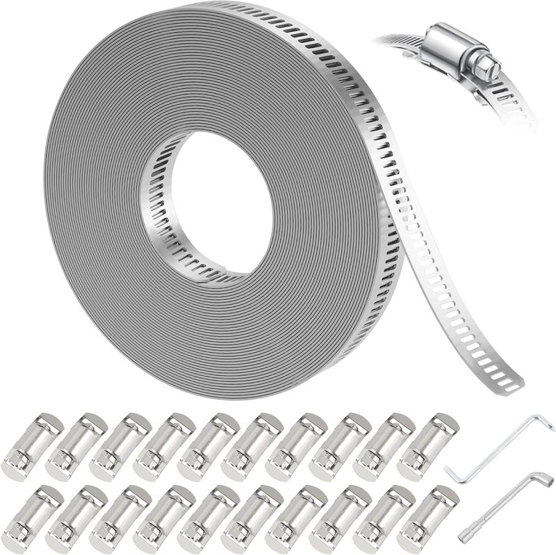 Ailbiuko Hose Clamps Assortment Kit,Worm Gear Duct Pipe Hose, 32.8FT 304 Stainless Steel Band Fittings Strap DIY Large Adjustable Metal Bolt with 20 Fasteners Screw for Plumbing Auto Tube Fuel Line - Image 1